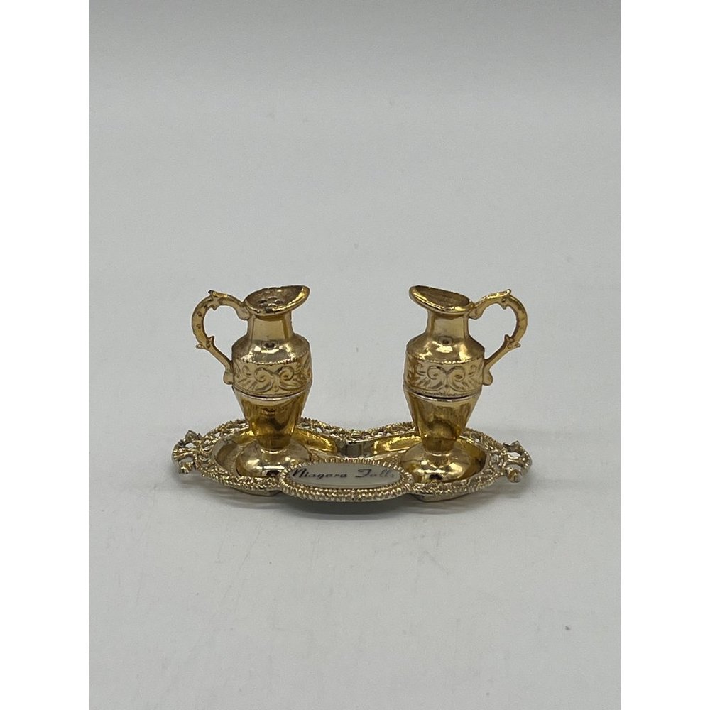 Mini Niagra Falls Souvenir Elegant Jar Salt and Pepper Shakers w/Tray - Picture 2 of 6